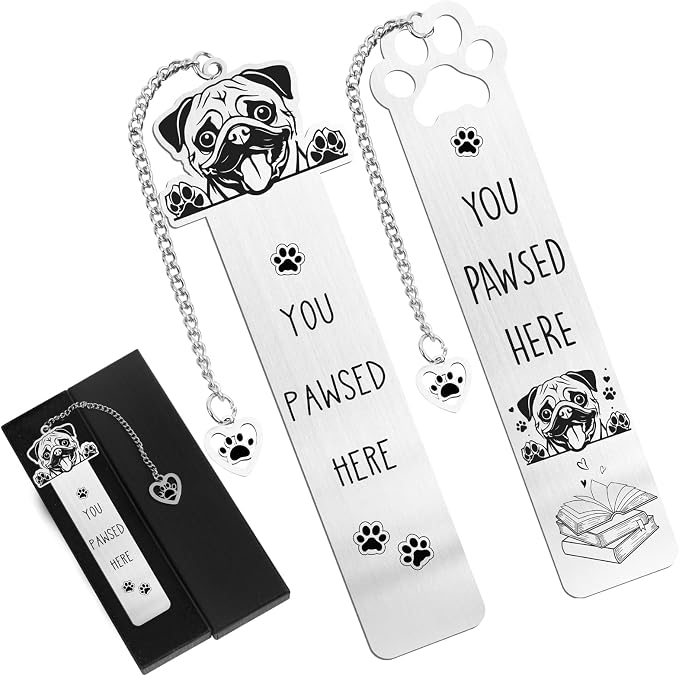 Pug Dog Bookmark Gift - 2PCS Funny Bookmark for Pug Lovers Pet Owners, Cute Dog Mom Book Mark Birthday Gifts for Puppy Lovers Bookworm Women Friends Coworker Men