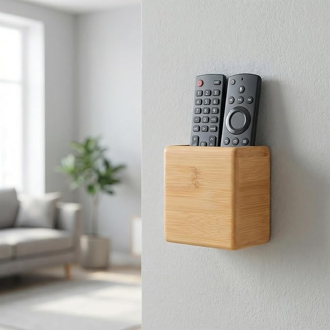 Garneck Bamboo Remote Control Holder Wall Mount - Wood Remote Caddy Organizer for Bedside Couch Office Universal Media Storage Box for Tv Controller Phone Key Pen Home Decor