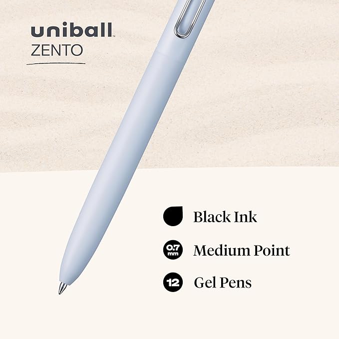 Uniball Zento Gel Ink Rollerball Pens, 12 Black Medium Point Smooth Writing Pens, Colored Japanese Pens, Zen Colors