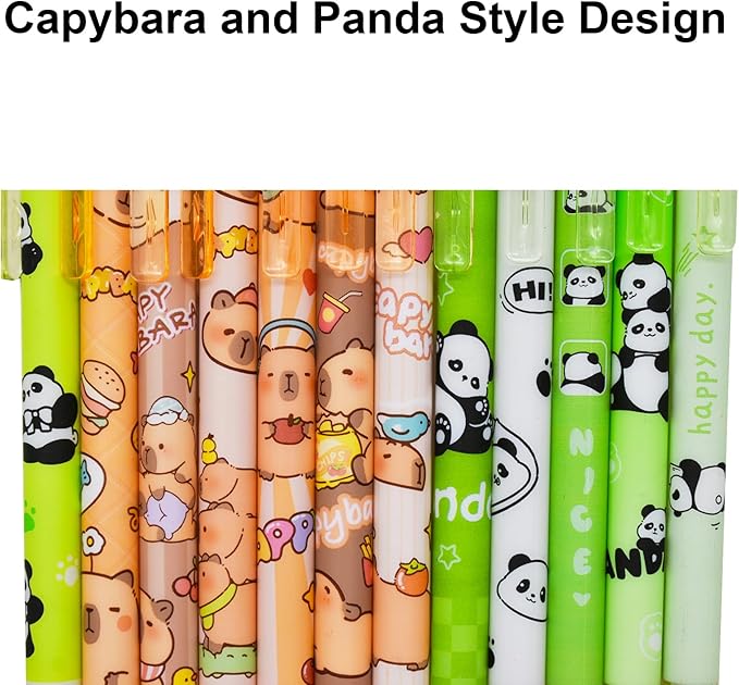 Maydahui 12 Pcs 2B 0.5 mm Cute Cartoon Capybara and Panda Mechanical Pencils With Eraser and 100 Pcs Lead Refills For Drawing Homework Stationery Supplies