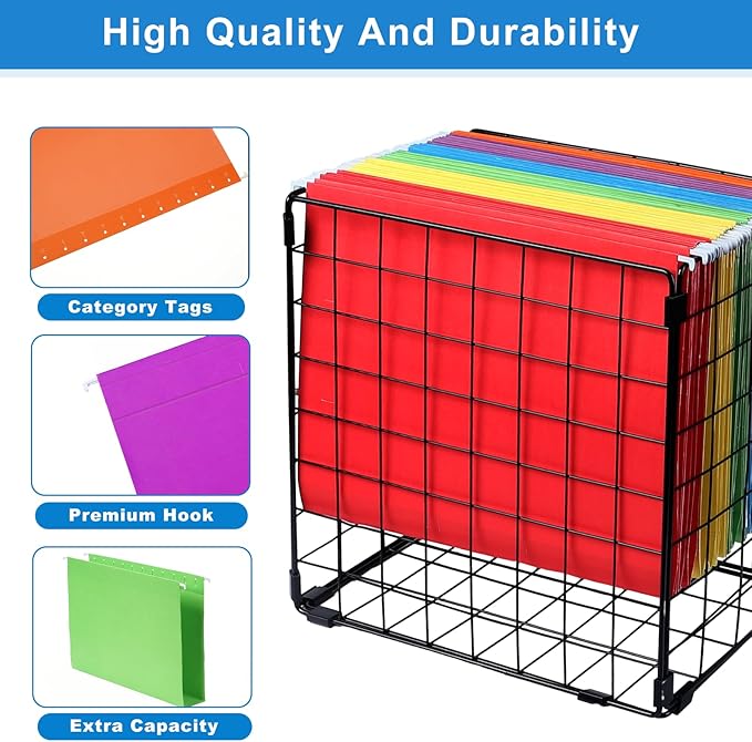 30 Pack Hanging File Folders Letter Size, Colored Hanging Folders with 1/5-Cut Adjustable Tab, Extra Capacity Hanging File Folders, 1 Inch Expansion, Perfect Office, Home, Classroom Supplies