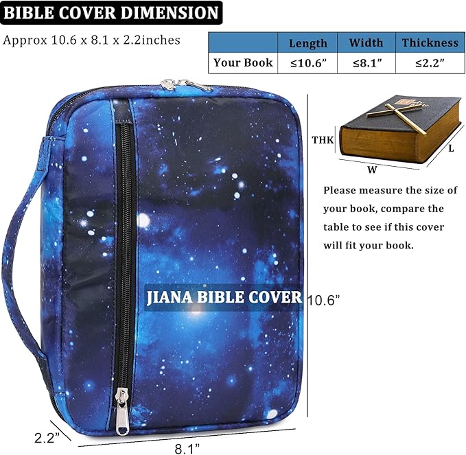 JIANYA Bible Cover for Boys Kids Bible Case Church Bag Galaxy Childrens Bible Bag with Handle and Zippered Pocket