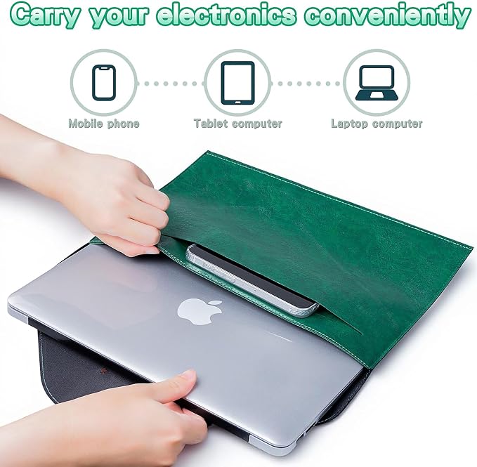 Large PU Leather A4 File Folder Document Holder for Men Women, Waterproof Portfolio Envelope Folder Case, Office Organizer for Colleagues Coworkers, File Folder Organizer for College Student - Green