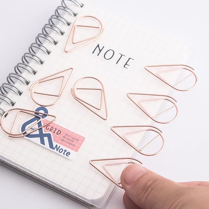 100 Pieces Rose Gold Cute Paper Clips Medium, VENCINK Smooth Stainless Steel Drop-Shaped Wire Paperclips for Office Supplies Wedding Women Girls Kids Students