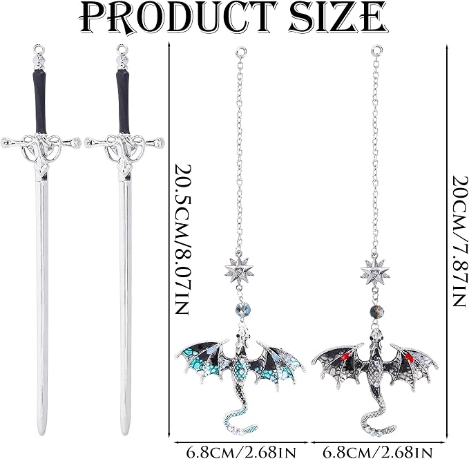 Cool Dragon Sword Bookmarks - 2 PCs Fantasy Metal Book Marks Blue Black Unique Page Maker Gifts for Reading Men Boys Kids Novel Fans Lovers Student Teacher Christmas School Office Supplies