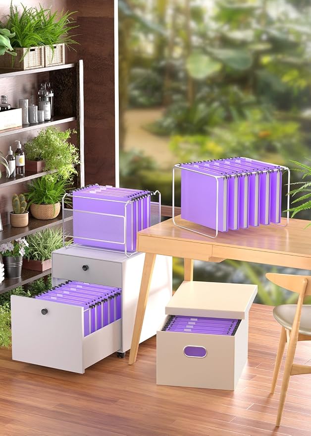Extra Capacity Plastic Hanging File Folder, 12 Pack Reinforced Hang Folders Letter Size, Heavy Duty 1 Inch Expansion Filing Cabinet Folders, for Bulk Files, Medical Charts, Purple