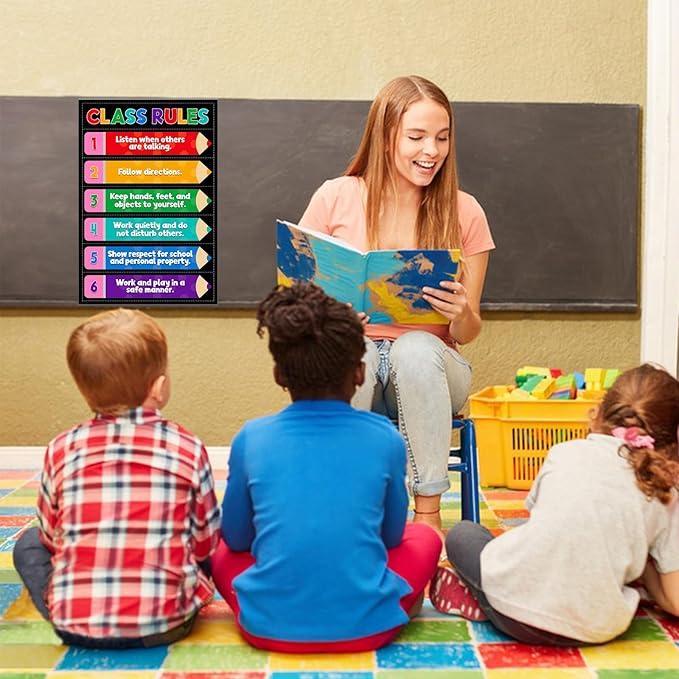 D4DREAM Classroom Rules Poster - 11.2''x16.5'' Colorful Classroom Educational Poster Teacher Must Haves for Classrooms Elementary Preschool Kindergarten Decorations Back to School Teacher Supplies