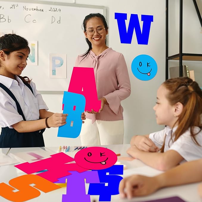 136 Pcs 12 in Extra Large Pastel Christmas Bulletin Board Letter Big Alphabet Letter Cutout Sticker Punctuation with Adhesive Dot Colorful Poster Classroom Wall School Decor(Bright Color)