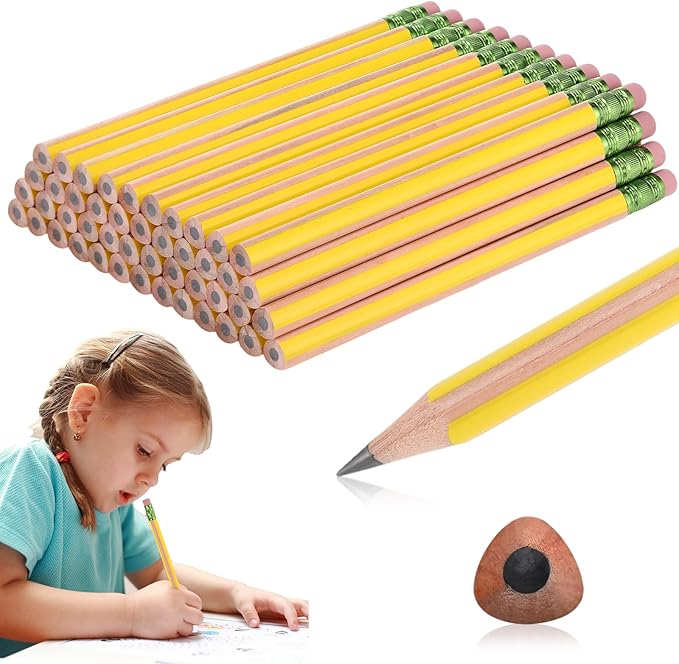 Seajan 48 Pcs 2B Jumbo Pencils, Big, Fat, Thick, Triangular Grip 7 Inch Large Pencils Refill with Eraser for Beginners Office Christmas Gifts(Yellow)