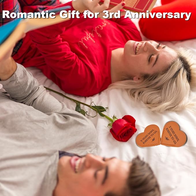 3 Year Anniversary Leather Gift for Her Him, 3rd Wedding Anniversary Traditional Gifts for Wife Husband, Unique Leather Heart Bookmark (2.16‘’) Ideas for Men Women Couple