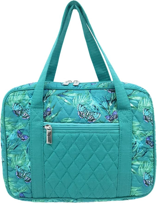 DIWI Quilted Bible Cover Extra Large Sizes 11.25 X 8.25 X 2.75 Inches Bible Tote Good Book Case Teal Color (XL, C2 Butterfly Green)