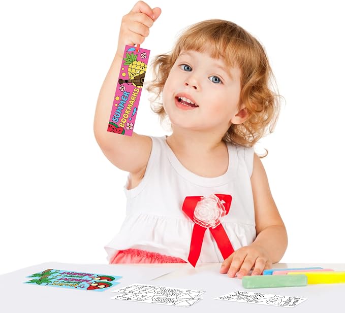 Haooryx Color Your Own Summer Bookmarks - 144Pcs Bulk Kids DIY Coloring Blank Bookmarks Summer Theme Book Marks for Teacher Student Classroom Reward Supplies Paper Art Craft Kit Party Gift Bag Fillers