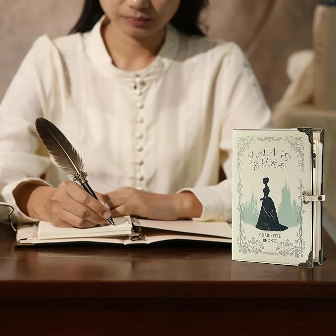 A5 Binder 6-Ring Refillable Vegan Leather Notebook Organizer, Vintage Writing Journal-80 Pages - for Drawing Sketching and Writing, Book Lovers Gifts (Jane Eyre)