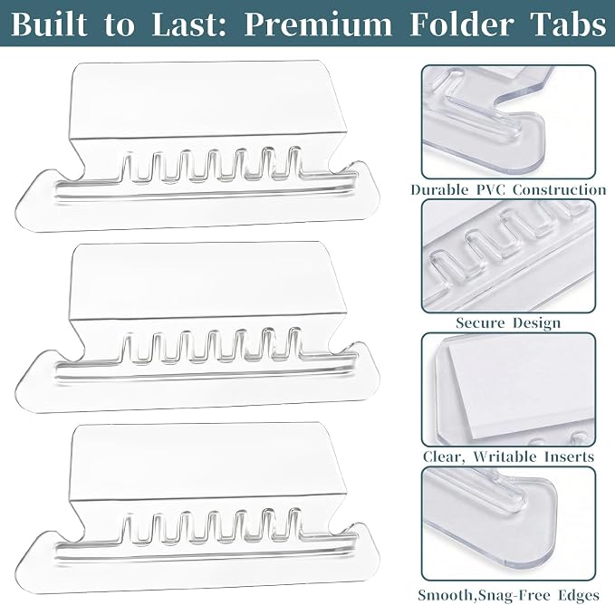 200 Pcs Hanging File Folder Tabs, File Tabs for Hanging Folders 3 Inch Clear Plastic Files Folder Tab and Inserts Insertable Plastic Tab for Back to School Organizer Office Room