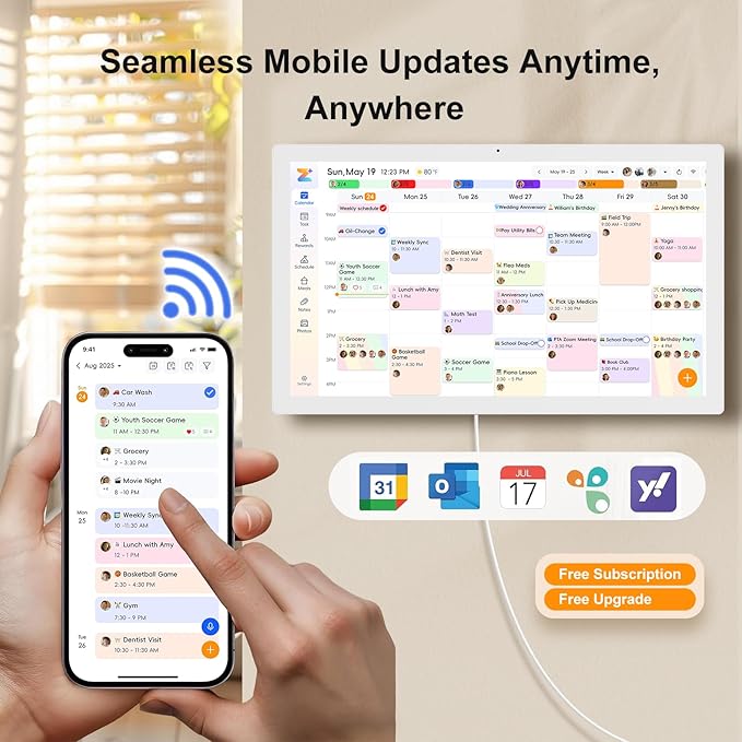 JSUSOU 32 Inch Smart Digital Calendar - Free APP & Large Touchscreen, Electronic Calendar Family Organizer with Interactive Chore Chart, Meal Planner, Wall Mountable for Seamless, White