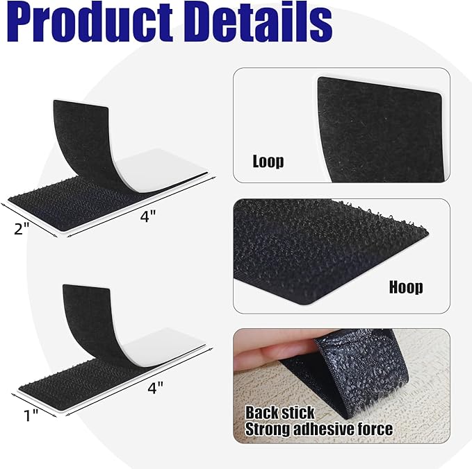 12 Ft x 1 in.Heavy Double Sided Tape with Hook and Loop, Sticky Back Adhesive Strips