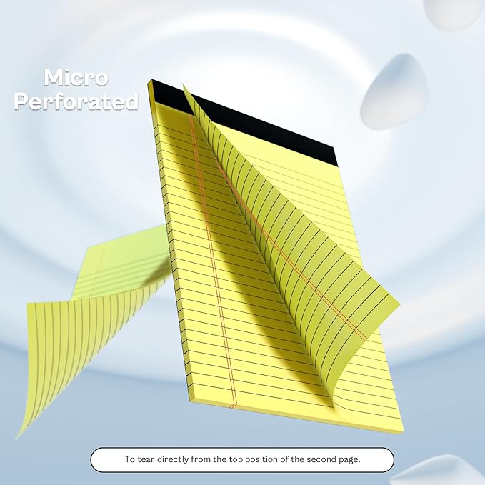 8 Pack Yellow Legal Pads 8.5x11 Yellow Notepads 30 Sheets Perforated Yellow Paper Pads Wide Ruled Yellow Note pad 70GSM Premium Thick Paper Double-Sided Printing Writing Tablets for Students, Office