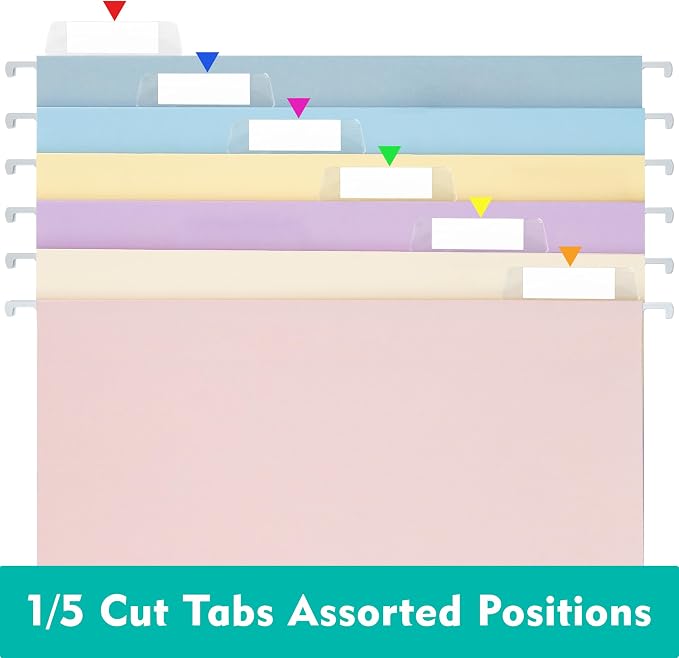 Zzrywuty Hanging File Folders Letter Size, 12-Pack Hanging File Folder with 1/5-Cut Tabs, Color File Folders Hanging Organizers for Filing Cabinet, Bulky Files & Medical Charts