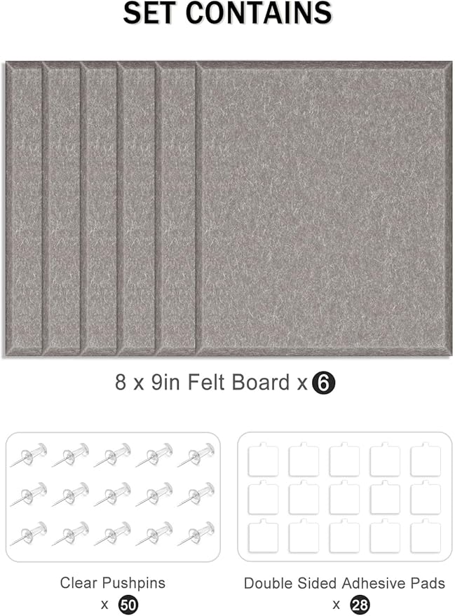 Hsurbtra Cork Board for Wall 24 x 18 Inch, 6 Pack Felt Bulletin Notice Board with Pushpins for Office Home School Farmhouse Wall Decor, Khaki