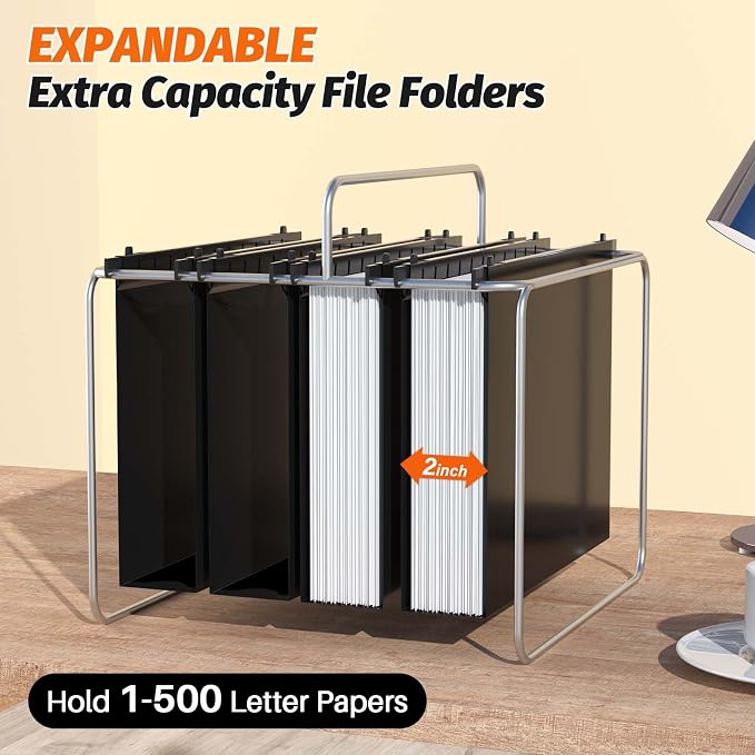 Shutex Extra Capacity Plastic Hanging File Folders,12 Pack Reinforced Hang Folders,Heavy Duty 2 Inch Expansion,Plastic Filing Cabinet Folders,Letter Size,Designed for Bulk Files, Medical Charts,Black