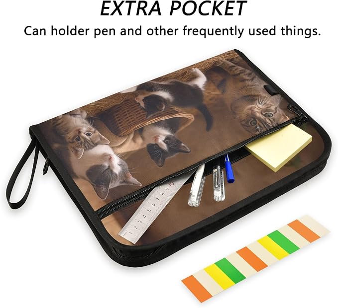 Cat Family Expanding Accordion File Folder with 13 Pockets and Zipper Closure