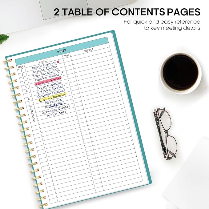 6 Pack of Meeting Notebook for Work Organization - Work Planner Notebook with Action Items, Agenda Planner for Note Taking, 160 Pages (6.9" X 9.9") Project Organizer for Men & Women - Blue