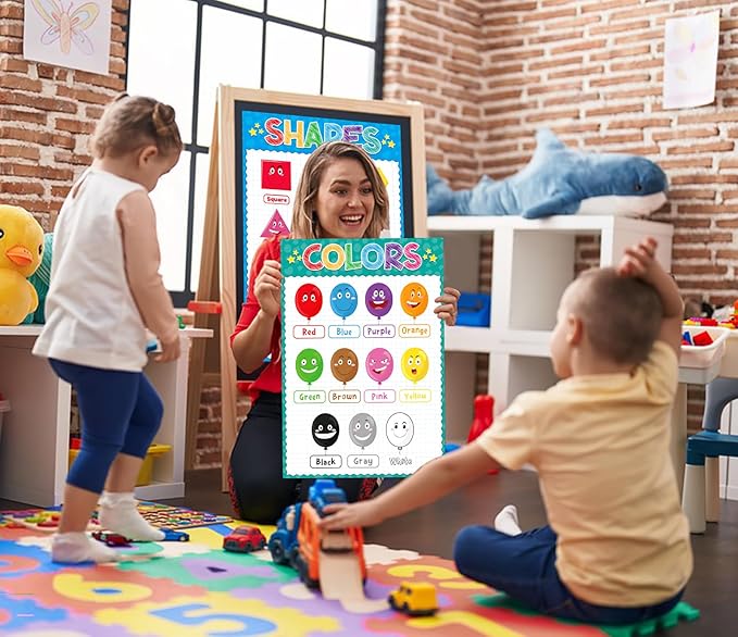 D4DREAM Preschool Posters - 2Pcs Toddler Learning Posters Laminated Shapes Color Poster for Classroom Decoration Pre-K Kindergarten Homeschool Nursery Daycare Essentials for Teacher Supplies
