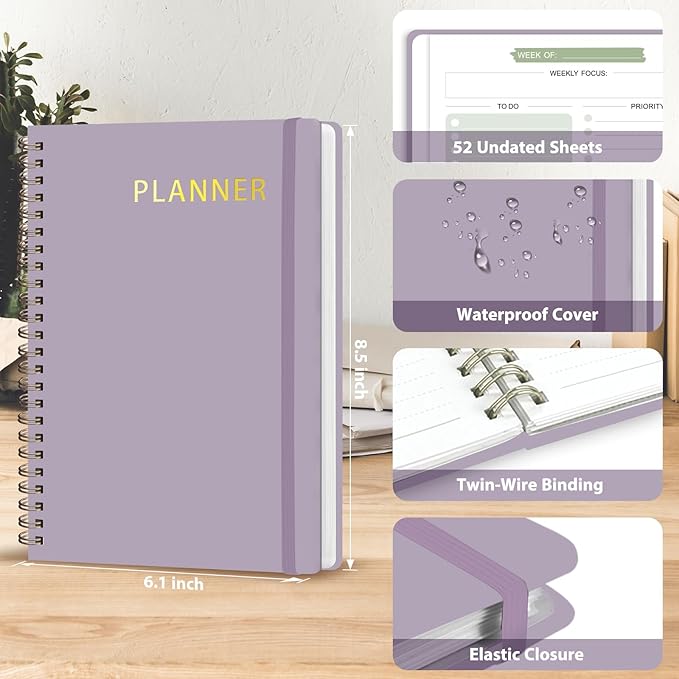 Undated Weekly Planner, Weekly To Do List Notebook with Goal, Organizer & Habit Tracker, A5 Daily Planner with Spiral Binding, Ideal for Office School Suppies