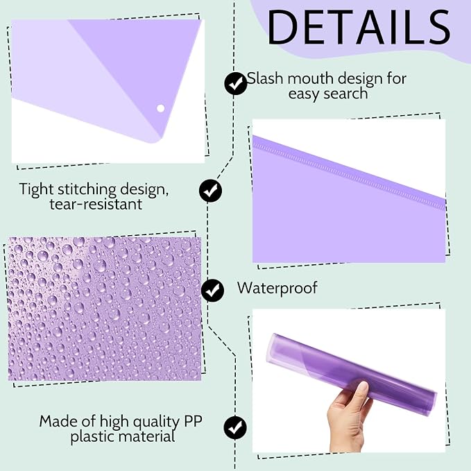 Maitys 5 Pack Binder Pockets 3 Hole Punch Clear Plastic Document Folders Binder Organizer Store Letter Size 8.5 x 11 Inch Paper Folders with Pockets Slash File Jacket for Office (Happy Color)