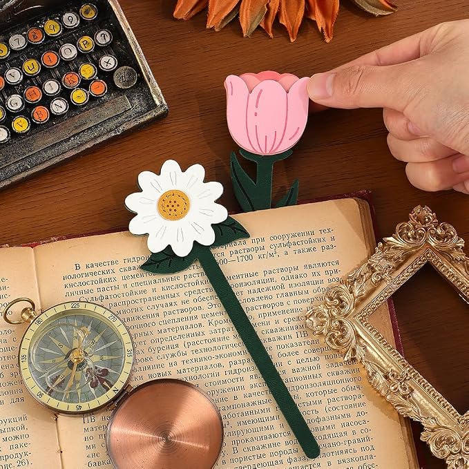 2 Pieces Bookmarks,Vintage Leather Bookmarks for Women,Cute Bookmarks for Book Lovers,Teacher,Daisy and Tulip