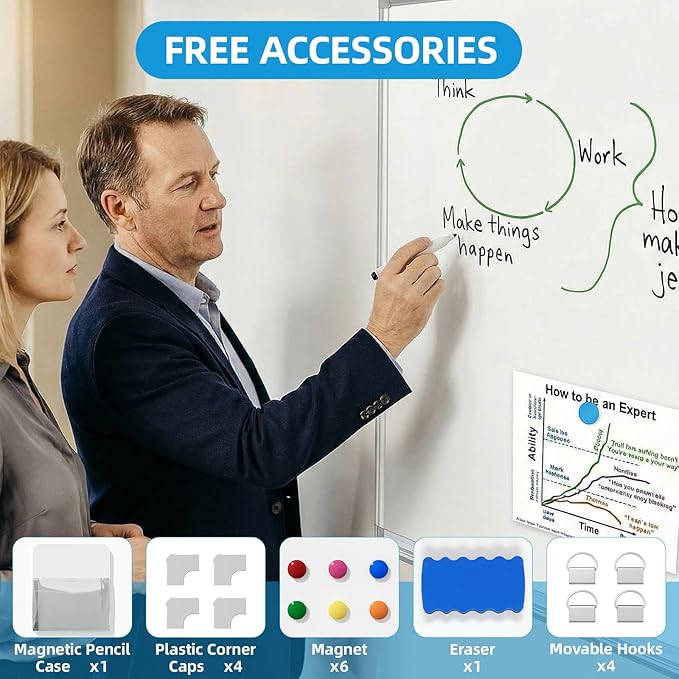 VOWNER 72"x48" Magnetic Dry Erase Board for Wall,Hanging Mounted Whiteboard with Silver Aluminum Frame, Includes Eraser, Tray and Magnets,Large Foldable Portable Whiteboard for Home, Office, School