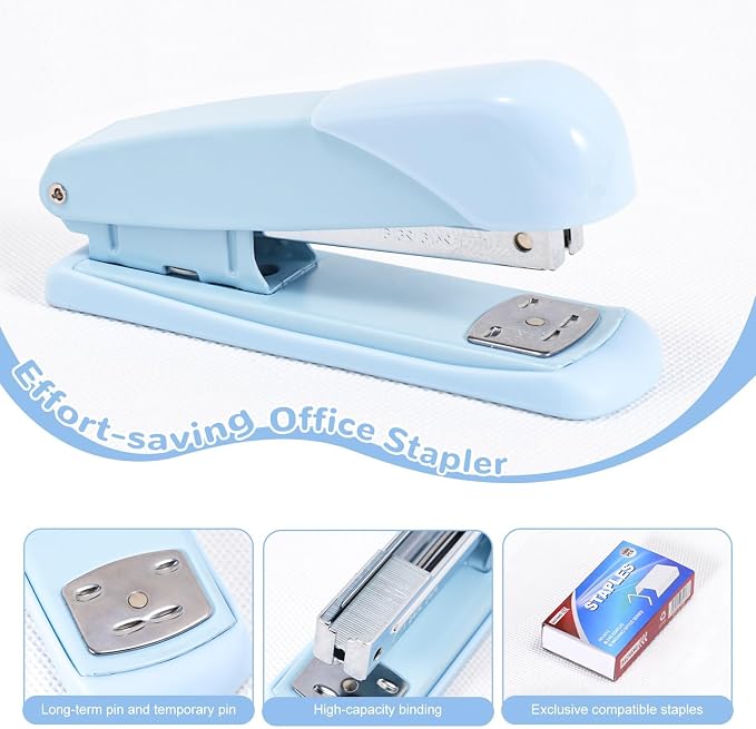 Gawsey Blue Desk Organizers and Accessories with Desk Organizer 360° Rotating Pen Holder and Office Supplies, Cute Stationery Supplies Set