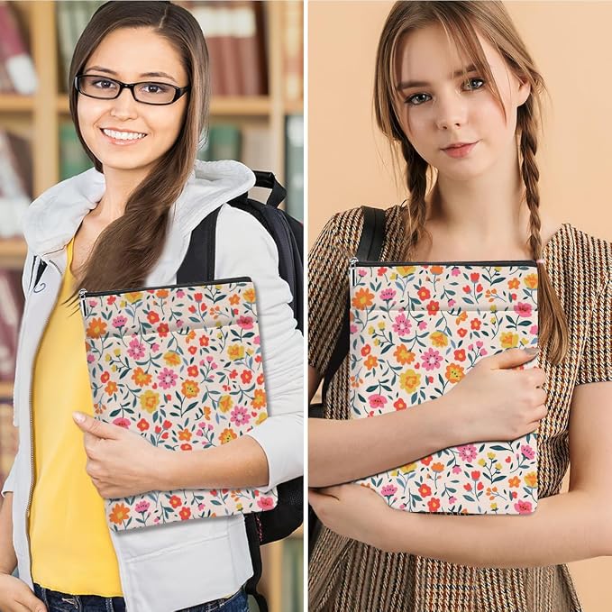 jeilink Book Sleeve Book Protector Book Pouch Book Lovers Gifts Bookish Gifts Book Cover with Zipper for Hardcover Paperback Washable Wildfloral Printed Gift Bag for Women Teacher Birthday, BookCover