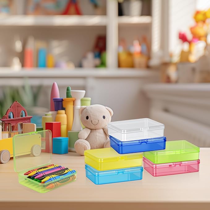 30 Pcs Plastic Crayon Box with Hinged Lid Clear Storage Containers Crayon Case for School Classroom Supplies (Yellow)