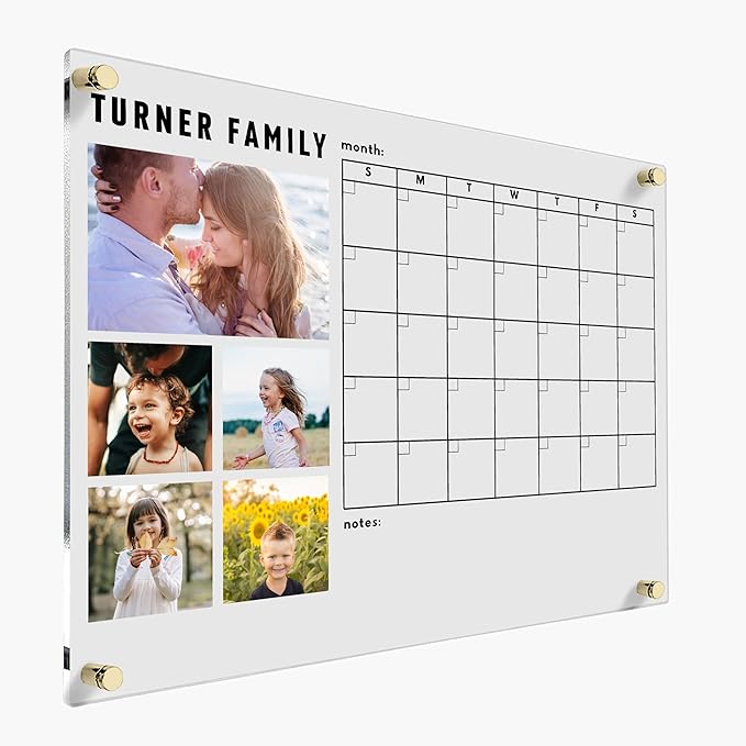 Personalized Wall Calendar with 5 Photos - Monthly Dry Erase Planner, Family Organizer Board, New Home Gift