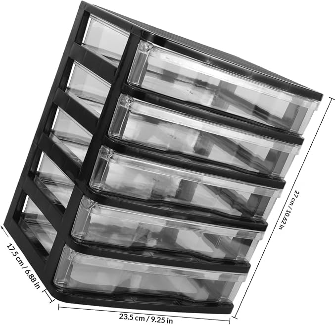 FOMIYES Plastic Drawers Organizer with Multi-layer Drawers, Space-saving Desk Storage Bins for Cosmetics and Office Supplies, Black Plastic Desktop Organizer for Office and Bedroom