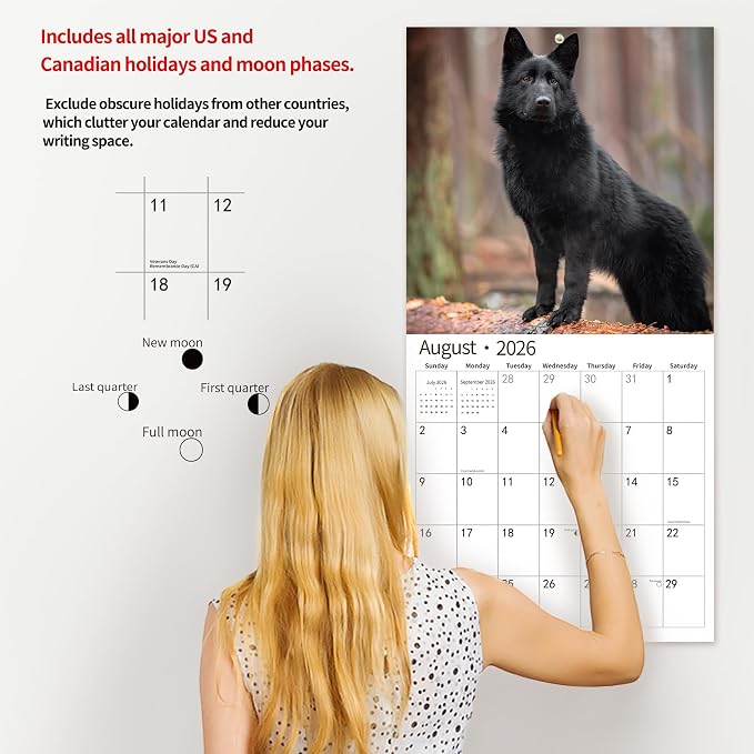 2026 Wall Calendar,Calendar 2026, November 2025 - December 2026, Wall Calendar German Shepherd, 12" x 24" Opened,Full Page Months Thick & Sturdy Paper for Calendar Organizing & Planning