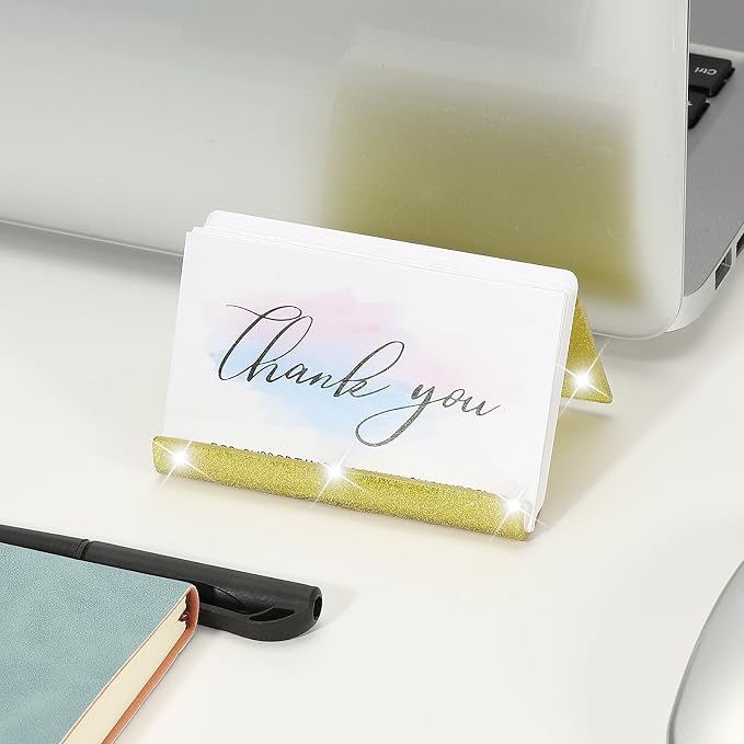 PATIKIL Business Card Holder for Desk, 2Pcs Acrylic Business Card Holders Shine Card Stand Organizer Cards Display for Office Exhibition, Yellow