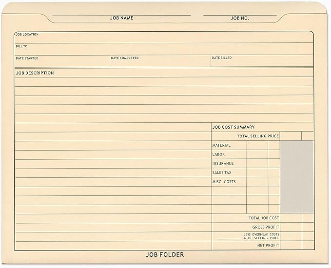 Job Folders Manila File Jackets, Heavy Duty, Preprinted, 25 Folders