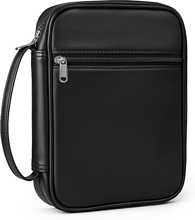 Bible Cover with Durable Handle, Carrying Book Case Church Bag Bible, Protective with Zippered Pocket, Bible Study Accessories Supplies, Gift for Mother Lady Women Men(PU Black)
