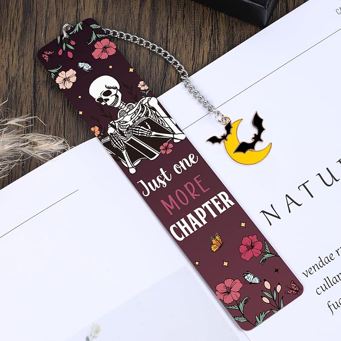 Dark Romance Metal Bookmarks - Inspirational Funny Book Mark for Reading Women Just One More Chapter Skeletonl Page Maker Personalized Merch for Halloween Bookish Reader School Accessories