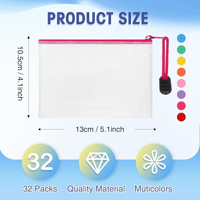 Jetec 32 Pcs Mesh Zipper Bags Toy Storage Bikini Organizer Bag Bolsas Para Guardar Trajes De Bano Waterproof Zipper Reusable Pouch Puzzle Multipurpose for Storage Office(Stylish Color,5.1 x 4.1 Inch)