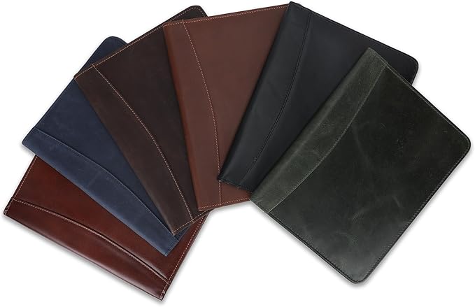 Heavy Duty Buffalo Leather Legal Pad Portfolio Handmade Executive Notebook Binder, Professional Padfolio Organizer Gift for Men and Women Genuine Leather Resume Document Holder (Black)