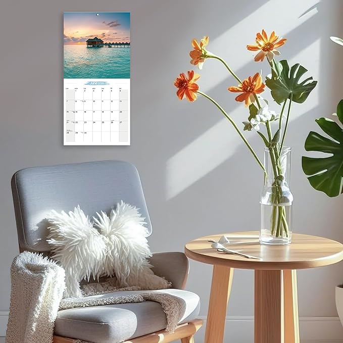 Wall Calendar 2026 Planner Calendar - Maldives Hangable Monthly Wall Calendar with Large Blocks for Organizing & Planning, Academic Schedule, Home, Office & family, Thick & Sturdy Paper (12"x24" Open)