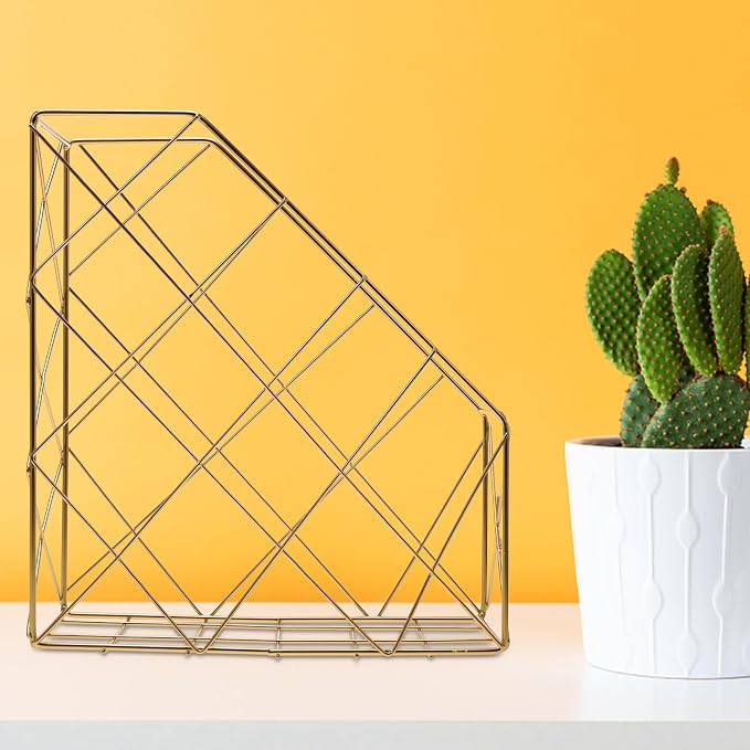 STOBOK Desk Organizer Metal Bookcase Storage Box Rack Books Organizer Storage Practical Shelf Office Supplies for Magazine Desktop File Holder (Gold)