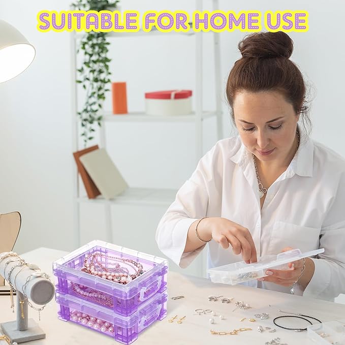 Suzile 25 Pcs Plastic Crayon Boxes with Snap Lids Crayon Storage Organizer Stackable Container Bulk Pencil Case for Pen Crafts Classroom Supplies(Purple)