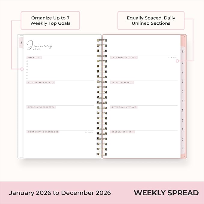 Blue Sky Rachel Parcell 2026 Weekly and Monthly Planner Calendar, January 2026 - December 2026, 5" x 8", Clear Pocket Cover, Durable Twin Wire Binding, Laminated Tabs, Pocket, Stickers, Cherie