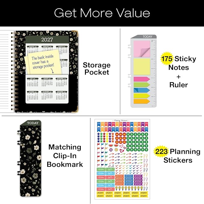 LARGE PRINT HARDCOVER 2026 Planner, 8.5"x11": 14 Months (November 2025 - December 2026), Daily Weekly Monthly Planner, Yearly Agenda, Bookmark, Pocket Folder and Sticky Note Set (Primrose)