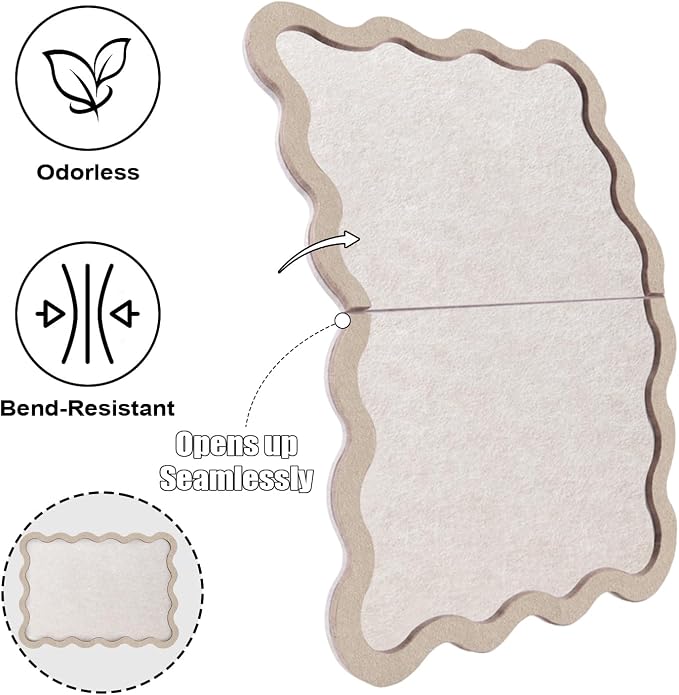 Scalloped Felt Bulletin Board, Sized 24" x 18" Felt Cork Board Alternative for Office & Wall Decor, Customizable Adhesive Tiles with Pins Hooks for Photo Display School Home Office, Oatmeal