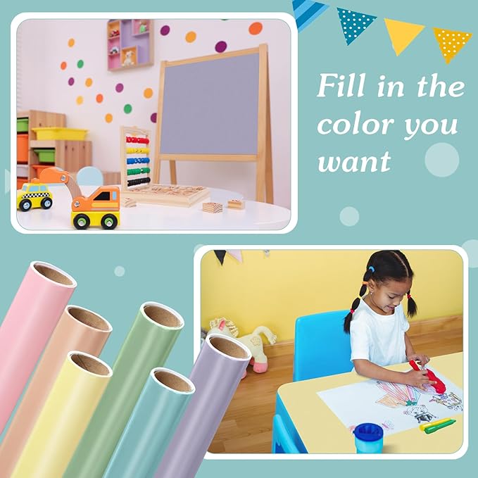 Skyygemm 6 Rolls Bulletin Board Paper Fade Resistant Colored Bulletin Board Paper Roll Bulk for Art Decor Drawing Craft Painting(4 x 24 ft,Macaron Color)
